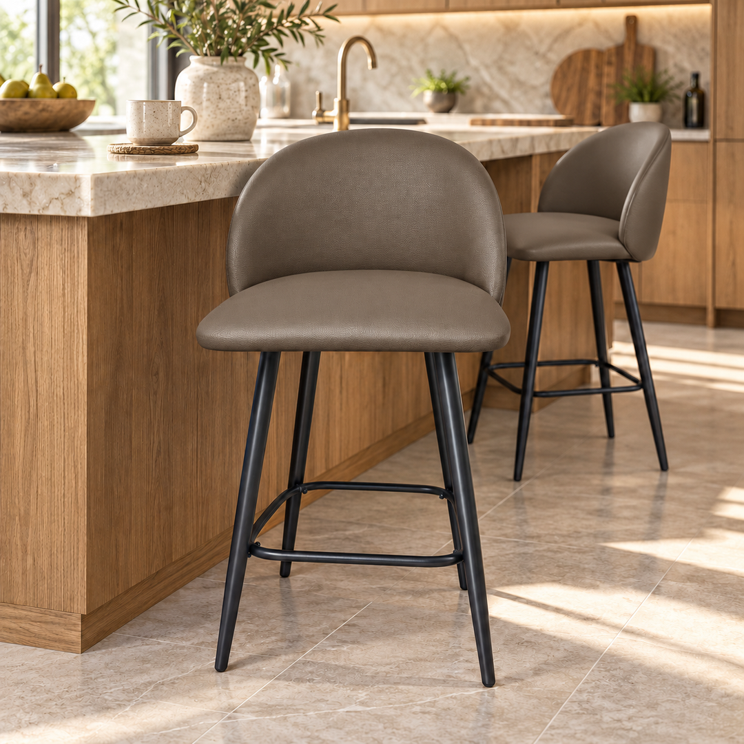 Leo Crescent Bar Stool – Vegan Leather 05 - Taupe Brown – kitchen lifestyle