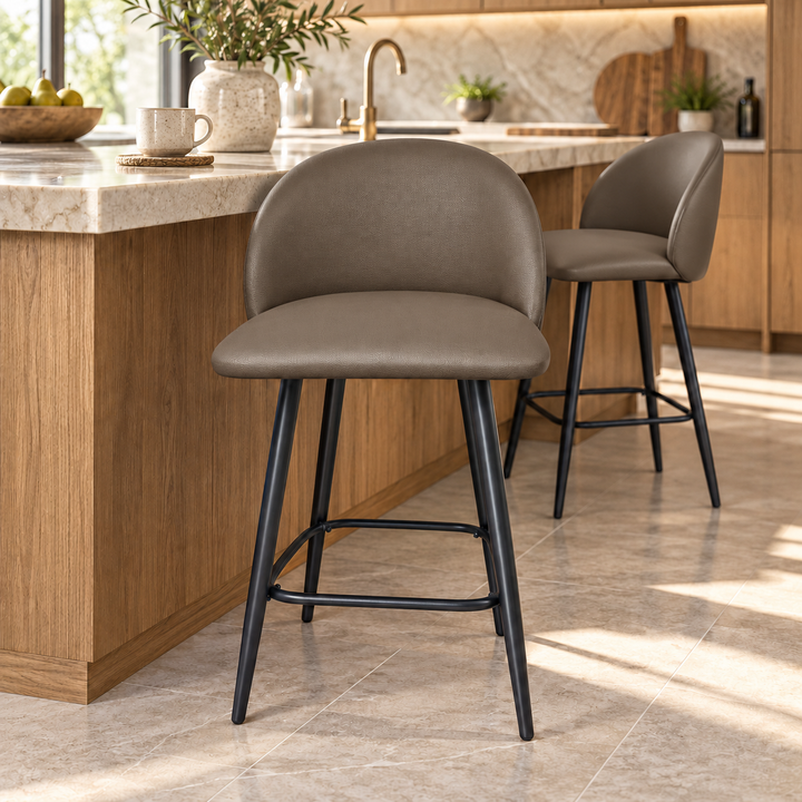 Leo Crescent Bar Stool – Vegan Leather 05 - Taupe Brown – kitchen lifestyle