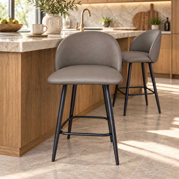 Leo Crescent Bar Stool – Vegan Leather 06 - Light Mushroom – kitchen lifestyle