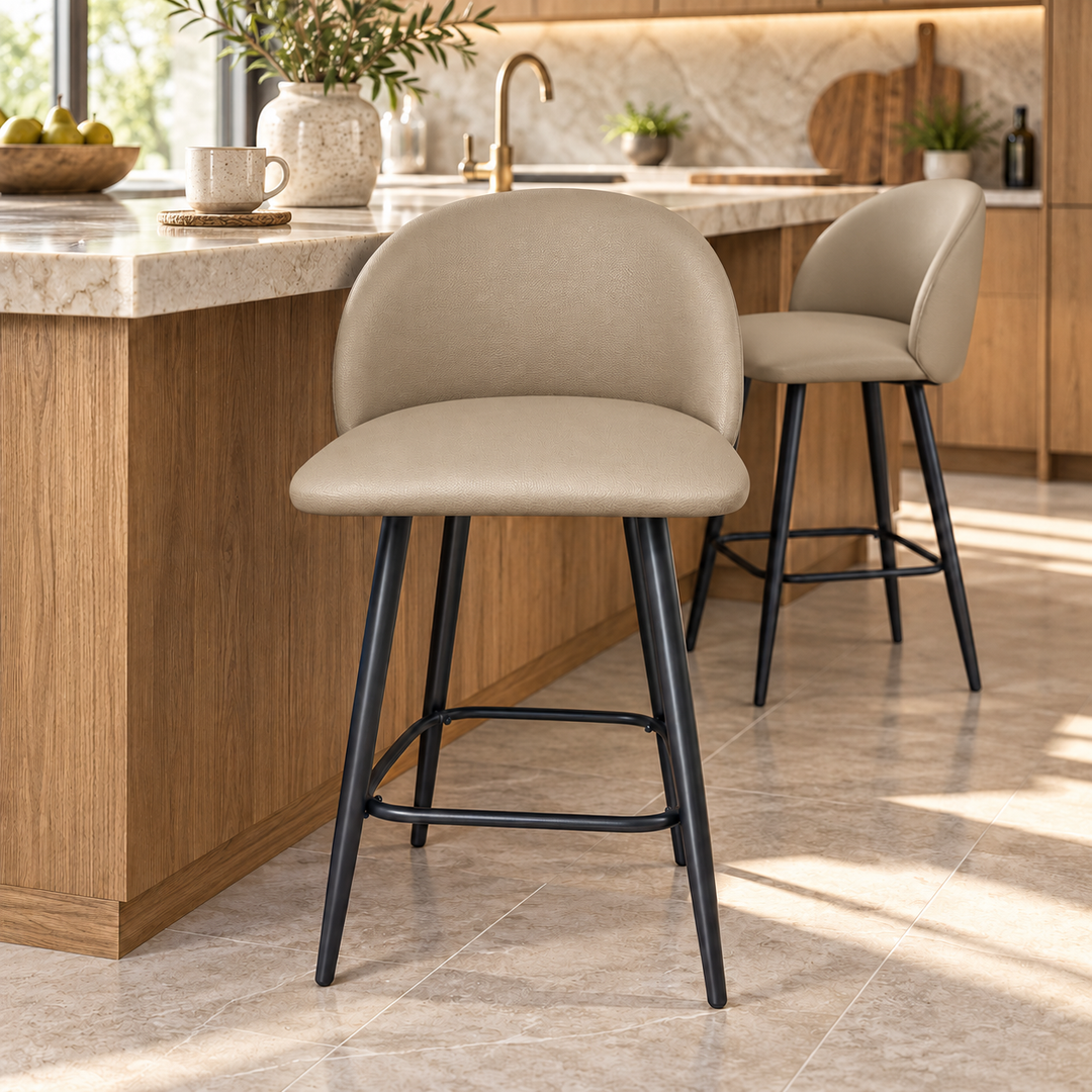 Leo Crescent Bar Stool – Vegan Leather 07 - Warm Beige – kitchen lifestyle