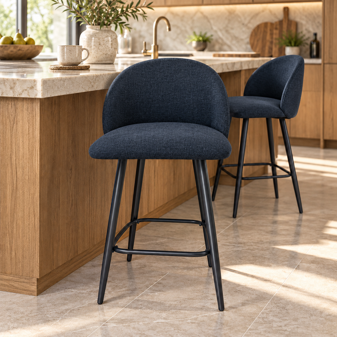 Leo Crescent Bar Stool – Monelli - 87 Deep navy – kitchen lifestyle