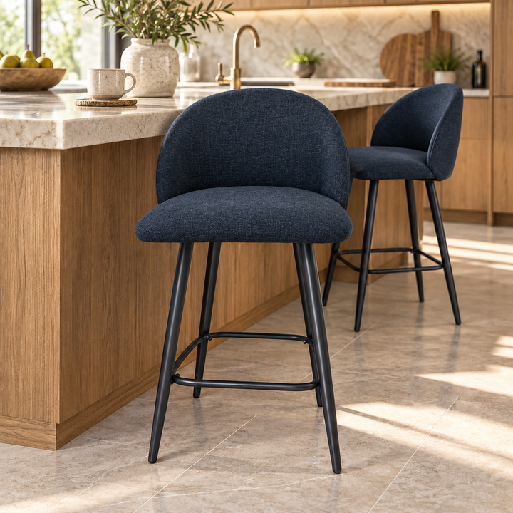 Leo Crescent Bar Stool – Monelli - 87 Deep navy – kitchen lifestyle