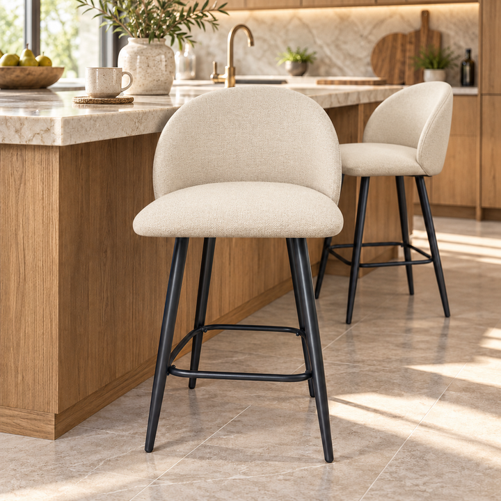 Leo Crescent Bar Stool – Monelli 23 Warm Ivory – kitchen lifestyle