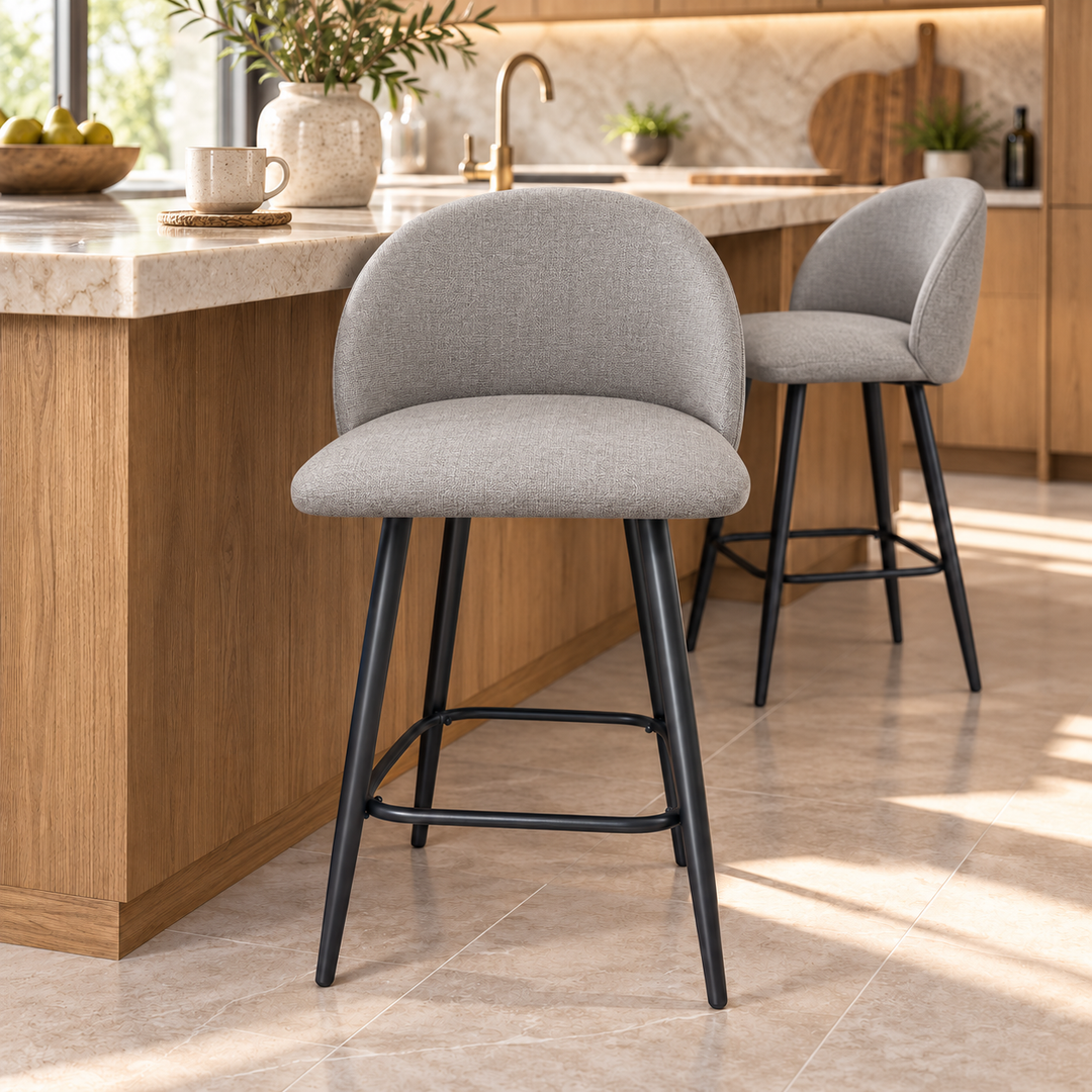 Leo Crescent Bar Stool – Monelli 06 — Light Grey – kitchen lifestyle