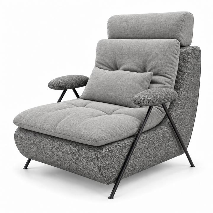 Lucas 2: headrest, backrest, seat and lumbar cushion Monelli 06 Light Grey; body and arm pads Mora 14 Grey. Upholstery visualisation.