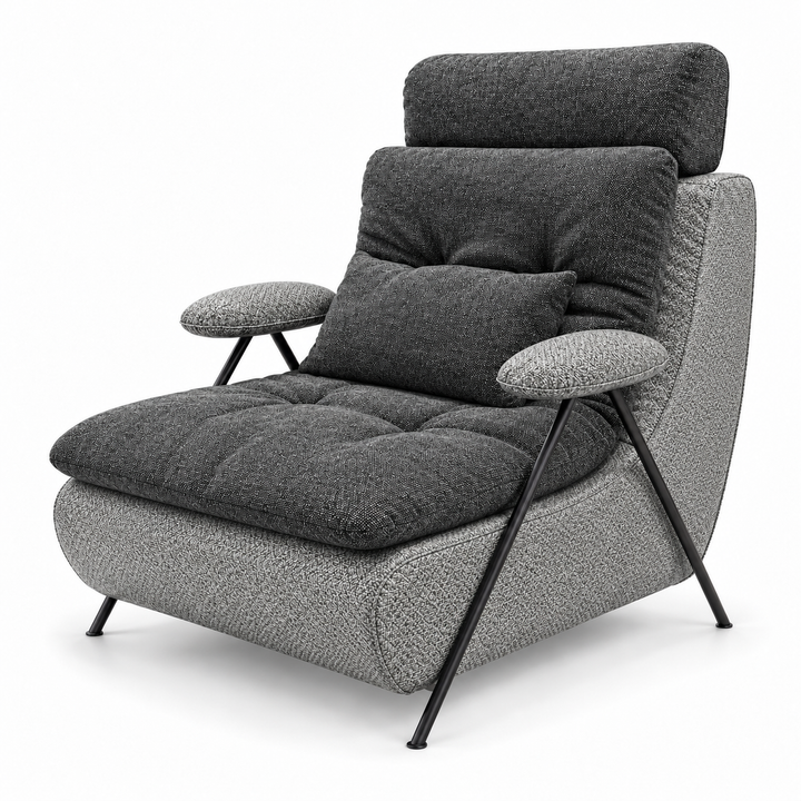 Lucas 8: headrest, backrest, seat and lumbar cushion Puro 16; body and arm pads Mora 14 Grey. Upholstery visualisation.