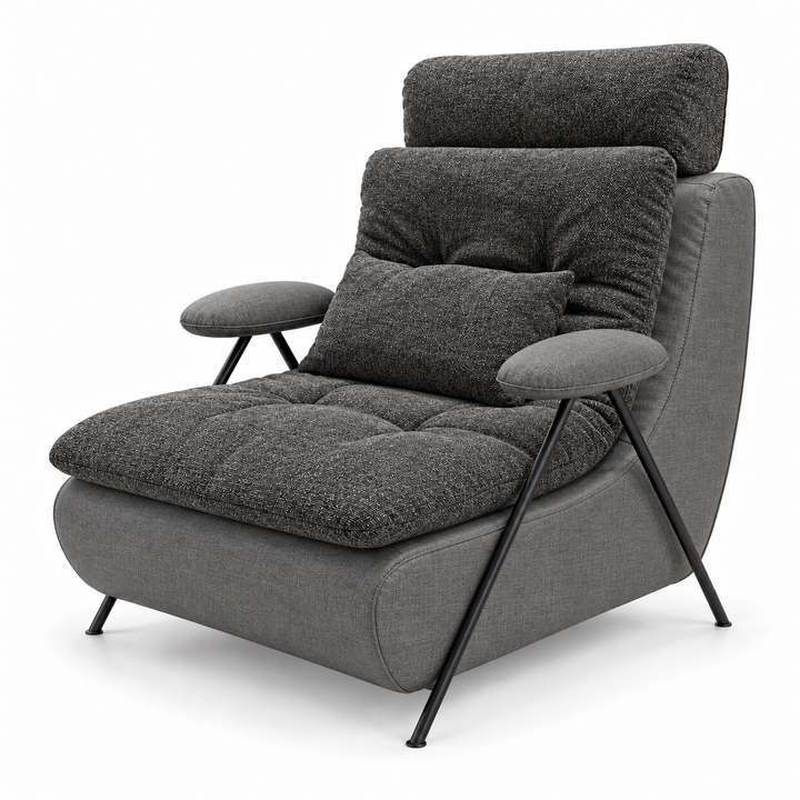Lucas 9: headrest, backrest, seat and lumbar cushion Puro 43; body and arm pads Lins 12 Grey. Upholstery visualisation.