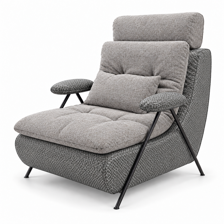 Lucas 12: headrest, backrest, seat and lumbar cushion Puro 04; body and arm pads Mora 14 Grey. Upholstery visualisation.