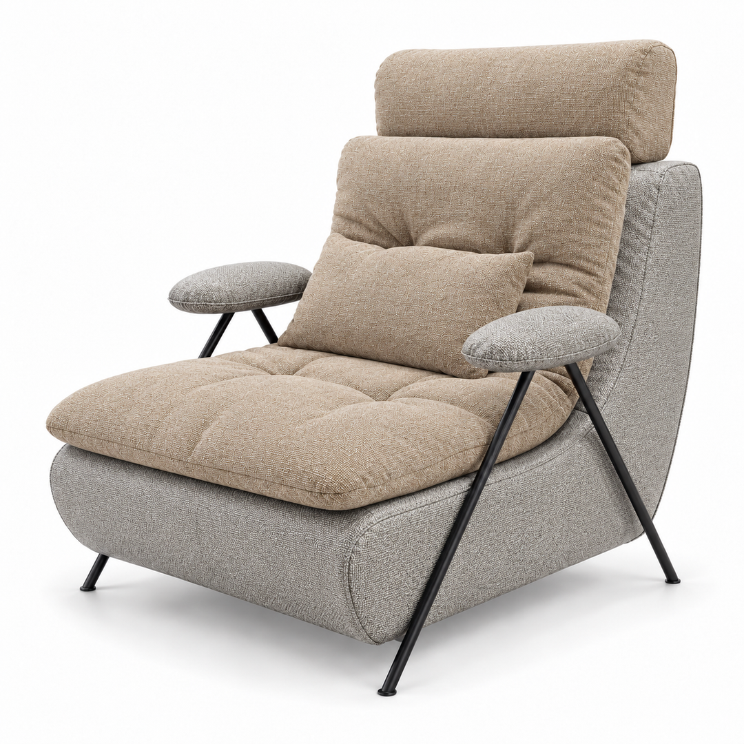 Lucas 16: headrest, backrest, seat and lumbar cushion Heroy 29 Warm Beige; body and arm pads Mora 24 Light Greige. Upholstery visualisation.