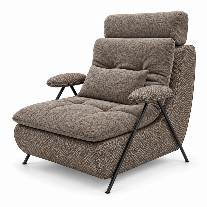 Lucas 20: headrest, backrest, seat and lumbar cushion Reverb 38 Mushroom Taupe; body and arm pads Mora 38 Warm Brown. Upholstery visualisation.