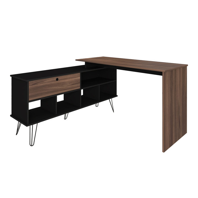 Mossoro L-Shaped Desk, Black / Ipe