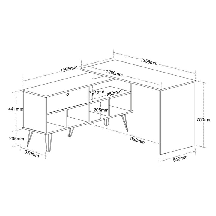 Mossoro L-Shaped Desk, Black / Ipe