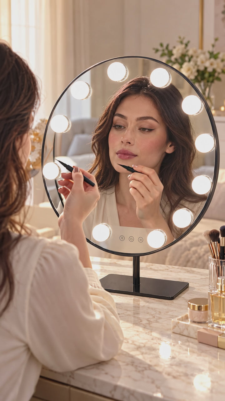 Antonia Hollywood LED Makeup Mirror – Black, 40cm