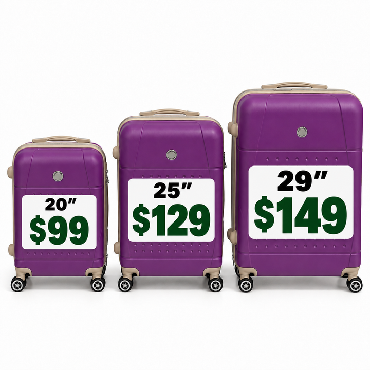 Rocklands purple suitcases 20 inch $99 25 inch $129 29 inch $149