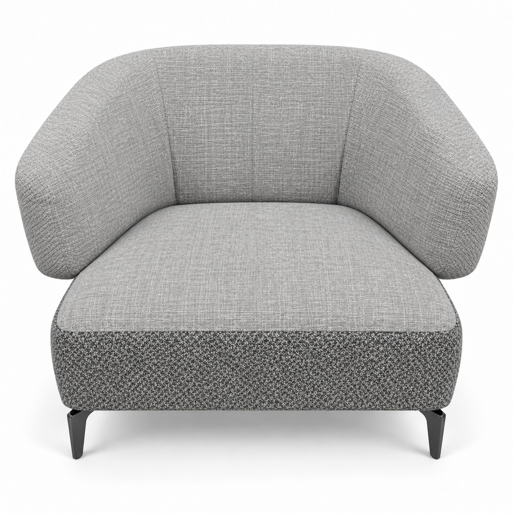 Ruby combination 2: top and curved back/arms monelli-06-light-grey; lower base mora-14-grey. Upholstery visualisation.