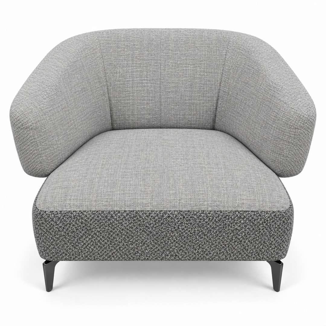 Ruby combination 2: top and curved back/arms monelli-06-light-grey; lower base mora-14-grey. Upholstery visualisation.