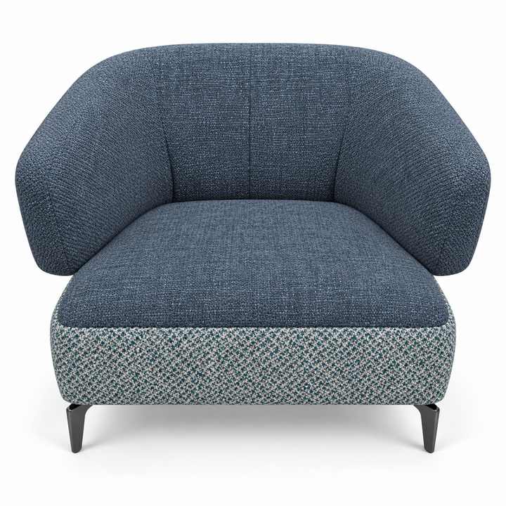 Ruby combination 6: top and curved back/arms monelli-87-deep-navy; lower base mora-89-teal-blue. Upholstery visualisation.