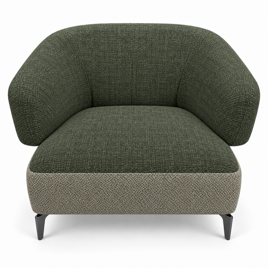 Ruby combination 7: top and curved back/arms monelli-79-forest-green; lower base mora-77-olive-green. Upholstery visualisation.