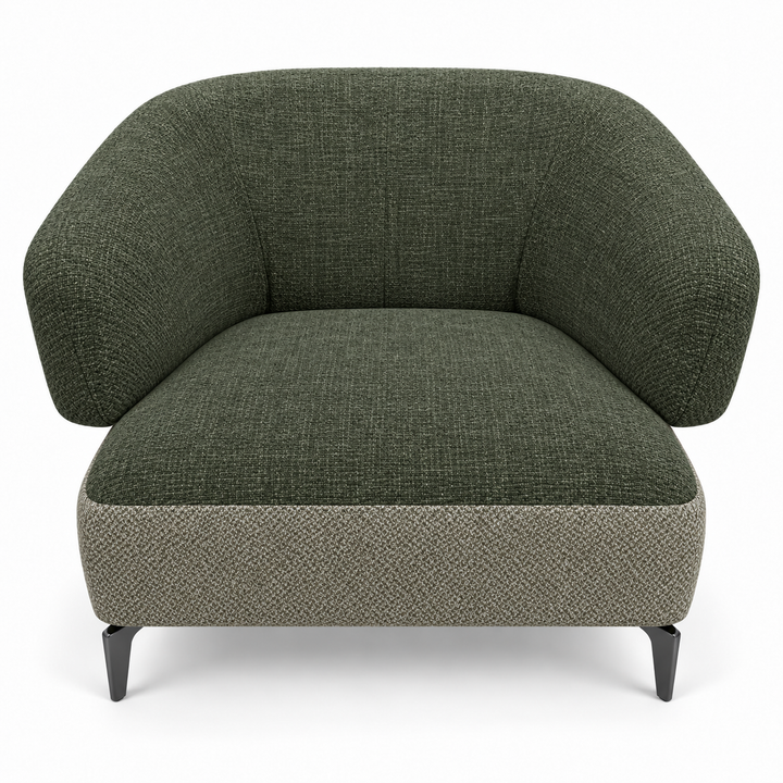 Ruby combination 7: top and curved back/arms monelli-79-forest-green; lower base mora-77-olive-green. Upholstery visualisation.