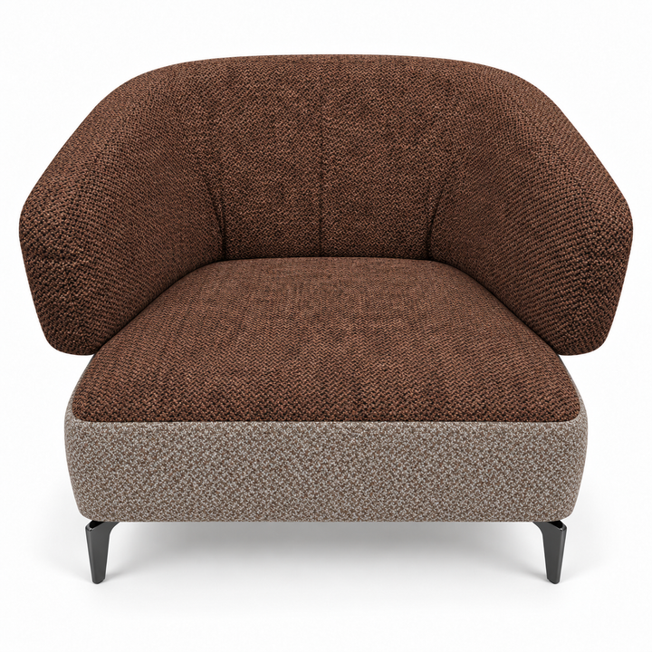 Ruby combination 10: top and curved back/arms puro-44; lower base mora-38-warm-brown. Upholstery visualisation.