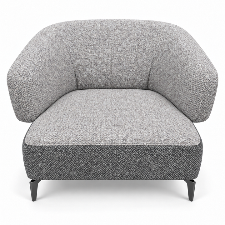 Ruby combination 12: top and curved back/arms puro-04; lower base mora-14-grey. Upholstery visualisation.