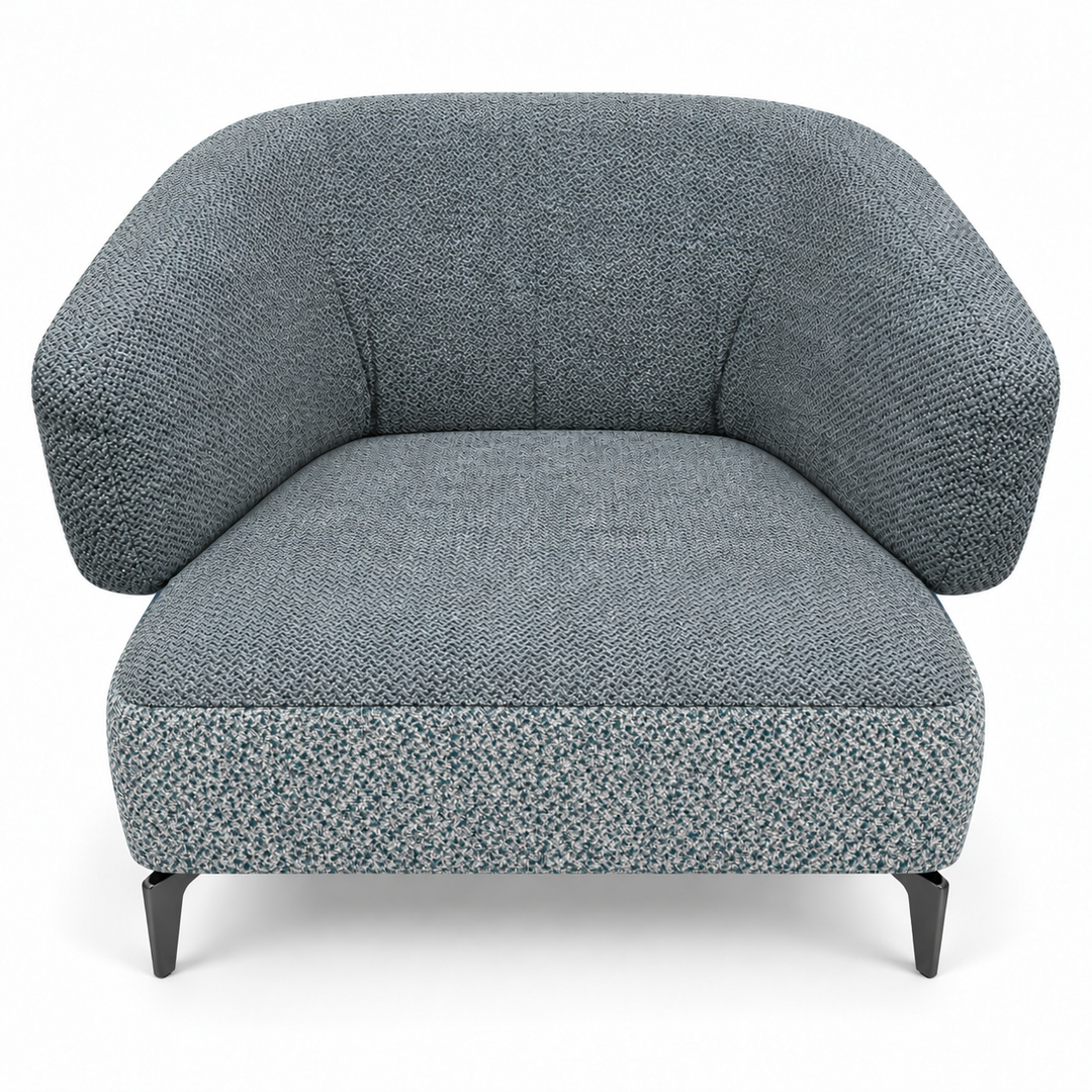 Ruby combination 13: top and curved back/arms puro-83; lower base mora-89-teal-blue. Upholstery visualisation.