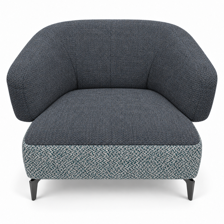 Ruby combination 15: top and curved back/arms heroy-86-smoky-navy; lower base mora-89-teal-blue. Upholstery visualisation.