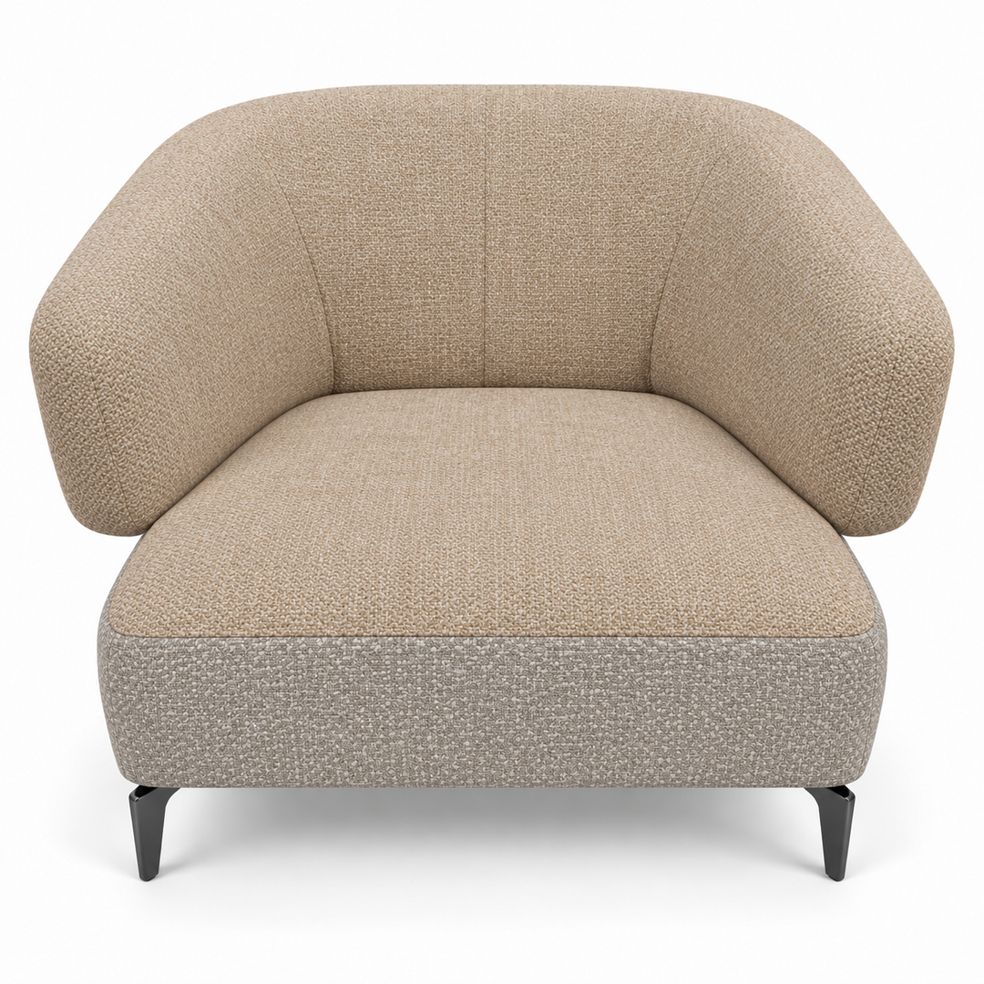 Ruby combination 16: top and curved back/arms heroy-29-warm-beige; lower base mora-24-light-greige. Upholstery visualisation.