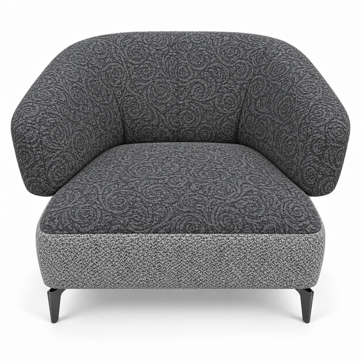 Ruby combination 17: top and curved back/arms reverb-14-charcoal-grey; lower base mora-14-grey. Upholstery visualisation.