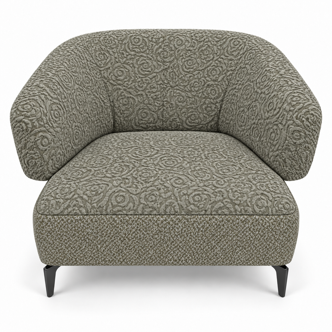 Ruby combination 19: top and curved back/arms reverb-71-sage-grey; lower base mora-77-olive-green. Upholstery visualisation.