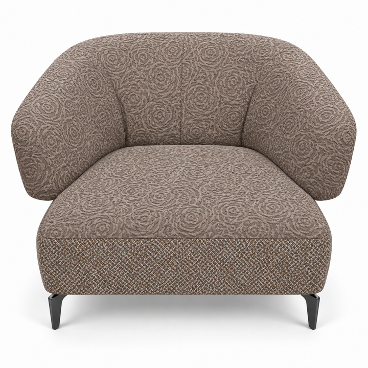 Ruby combination 20: top and curved back/arms reverb-38-mushroom-taupe; lower base mora-38-warm-brown. Upholstery visualisation.
