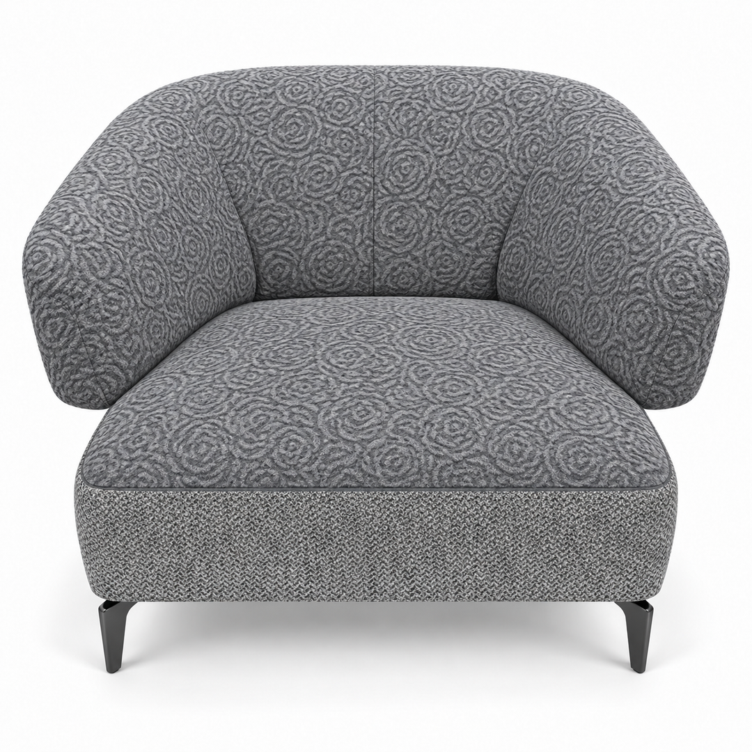Ruby combination 22: top and curved back/arms reverb-08-cool-grey; lower base mora-14-grey. Upholstery visualisation.