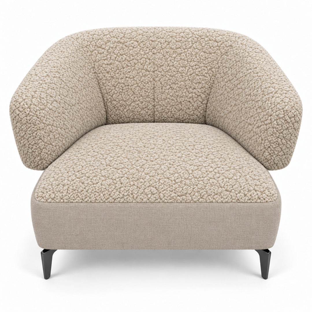 Ruby combination 23: top and curved back/arms mello-28-creamy-beige; lower base lins-25-natural-beige. Upholstery visualisation.