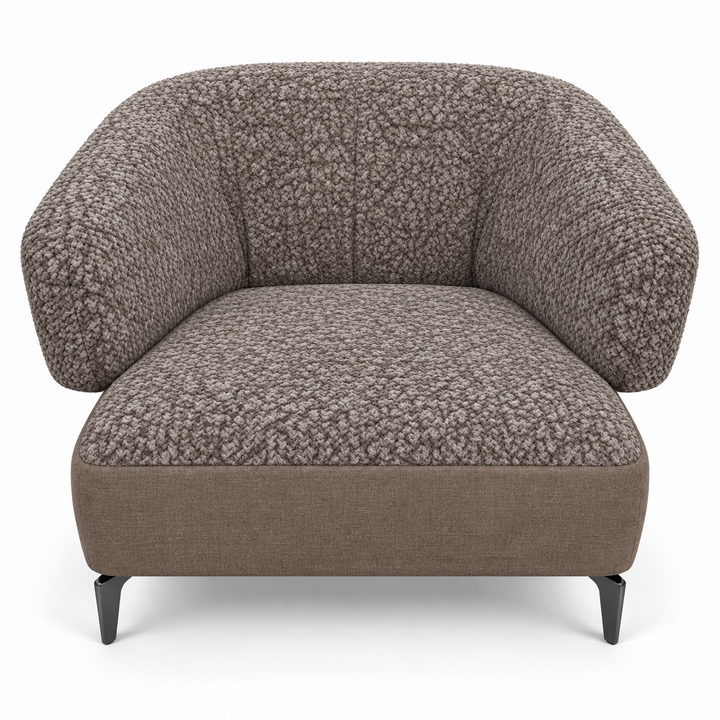 Ruby combination 24: top and curved back/arms mello-34-taupe-brown; lower base lins-38-earth-brown. Upholstery visualisation.
