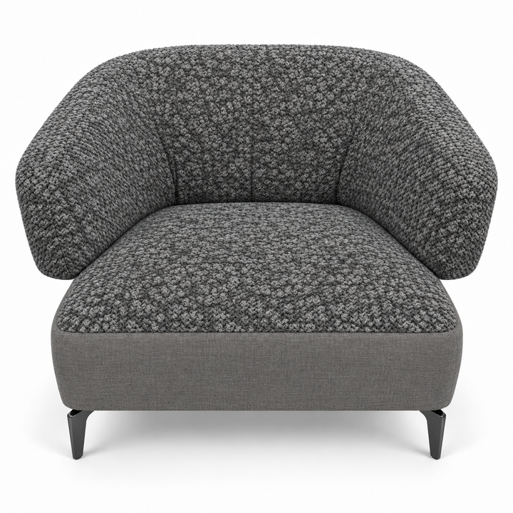Ruby combination 25: top and curved back/arms mello-10-grey; lower base lins-12-grey. Upholstery visualisation.