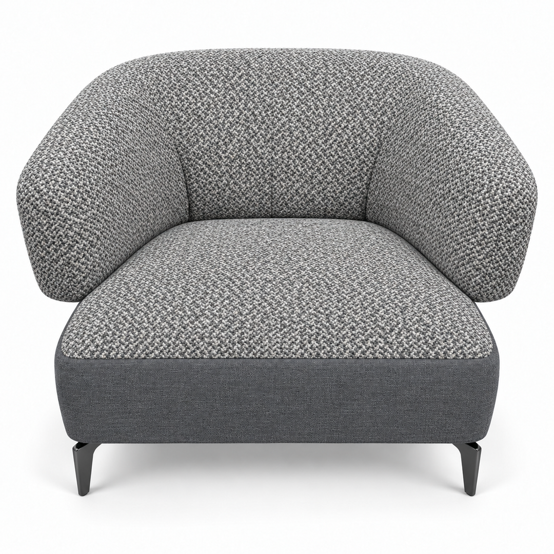 Ruby combination 26: top and curved back/arms mora-14-grey; lower base monelli-10-charcoal-grey. Upholstery visualisation.