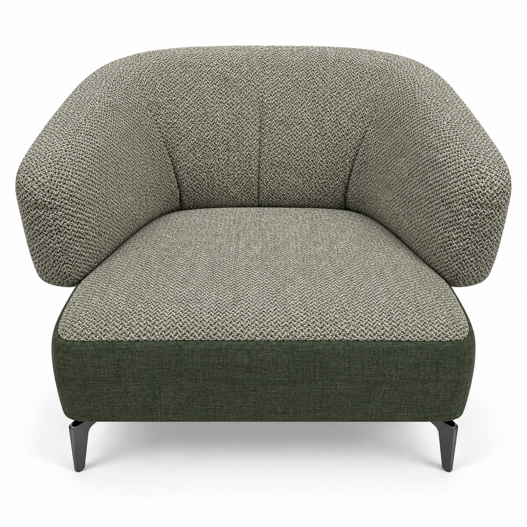 Ruby combination 27: top and curved back/arms mora-77-olive-green; lower base monelli-79-forest-green. Upholstery visualisation.