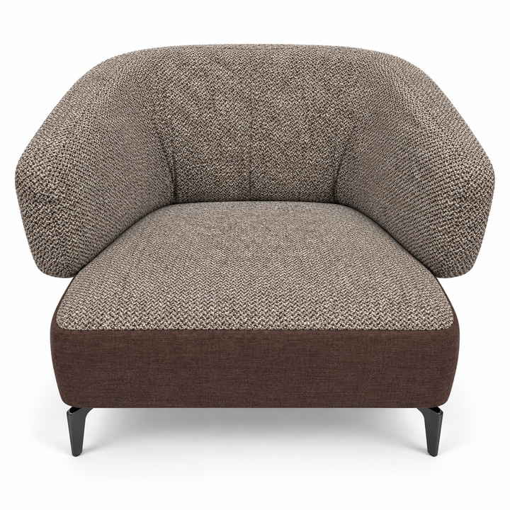 Ruby combination 28: top and curved back/arms mora-38-warm-brown; lower base monelli-47-chocolate-brown. Upholstery visualisation.