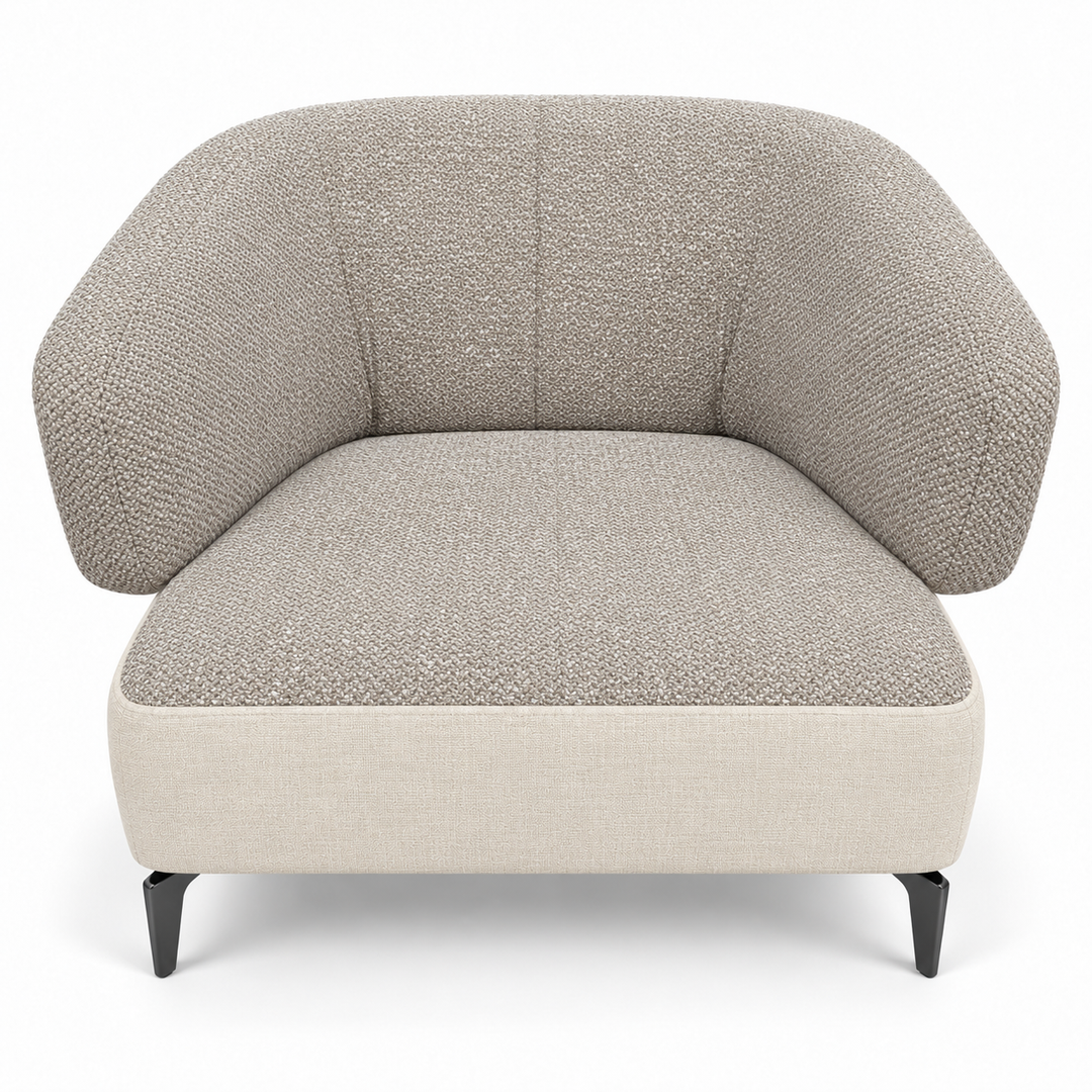 Ruby combination 29: top and curved back/arms mora-24-light-greige; lower base monelli-23-warm-ivory. Upholstery visualisation.