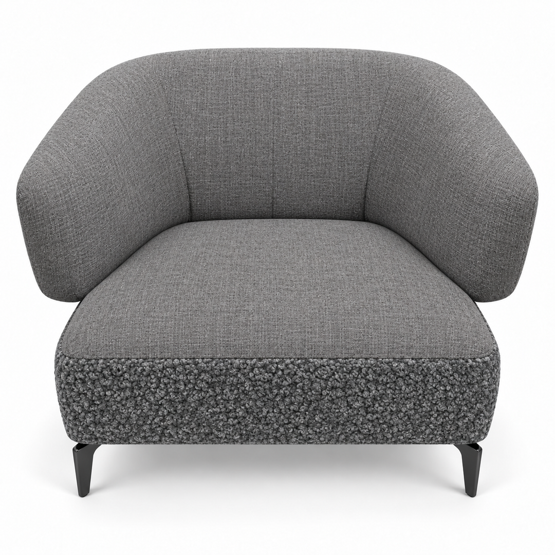 Ruby combination 32: top and curved back/arms lins-12-grey; lower base mello-10-grey. Upholstery visualisation.