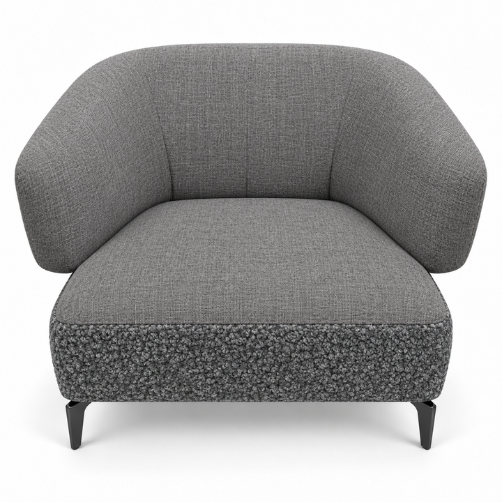 Ruby combination 32: top and curved back/arms lins-12-grey; lower base mello-10-grey. Upholstery visualisation.
