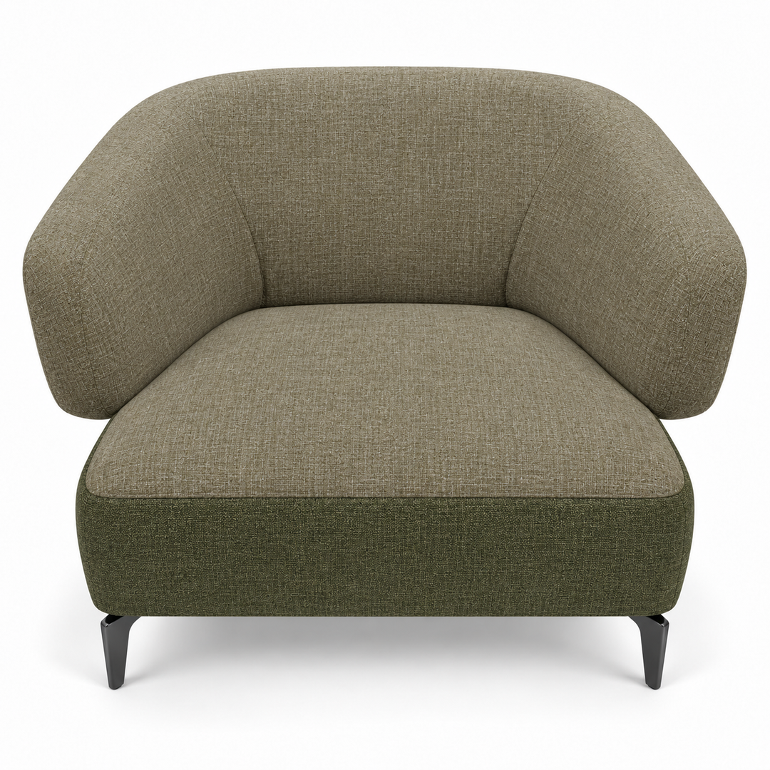 Ruby combination 33: top and curved back/arms lins-74-olive; lower base heroy-77-olive-green. Upholstery visualisation.