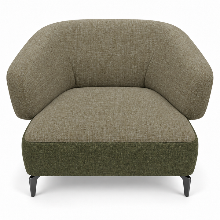 Ruby combination 33: top and curved back/arms lins-74-olive; lower base heroy-77-olive-green. Upholstery visualisation.