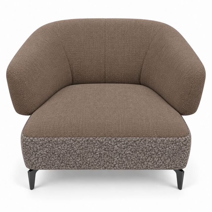 Ruby combination 34: top and curved back/arms lins-38-earth-brown; lower base mello-34-taupe-brown. Upholstery visualisation.