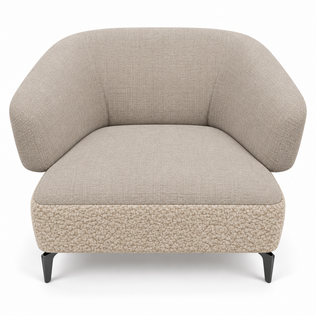 Ruby combination 35: top and curved back/arms lins-25-natural-beige; lower base mello-28-creamy-beige. Upholstery visualisation.
