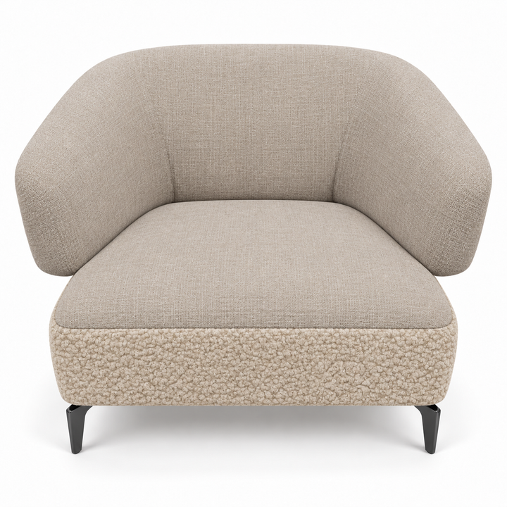Ruby combination 35: top and curved back/arms lins-25-natural-beige; lower base mello-28-creamy-beige. Upholstery visualisation.