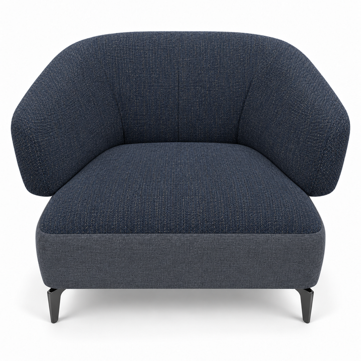 Ruby combination 36: top and curved back/arms lins-88-indigo-navy; lower base heroy-86-smoky-navy. Upholstery visualisation.