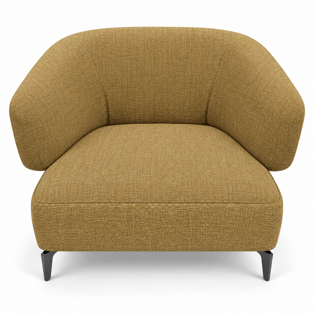 Ruby combination 37: top and curved back/arms lins-68-mustard-gold; lower base monelli-65-mustard-olive. Upholstery visualisation.
