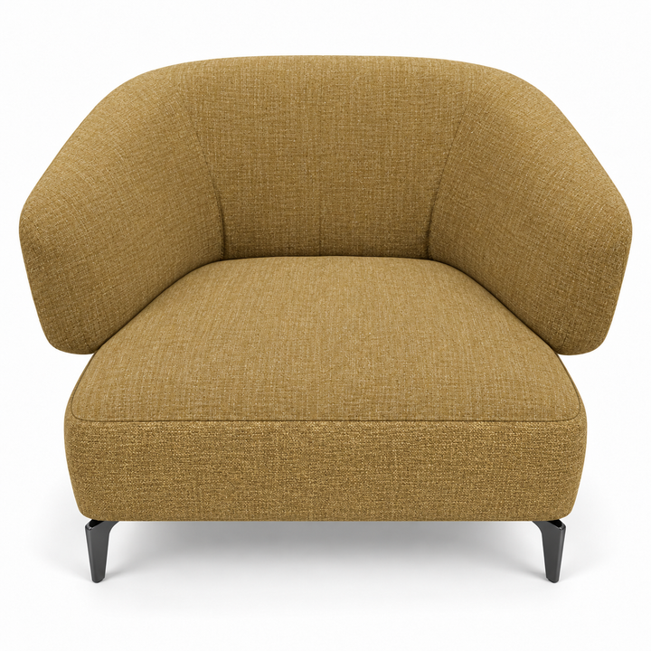 Ruby combination 37: top and curved back/arms lins-68-mustard-gold; lower base monelli-65-mustard-olive. Upholstery visualisation.