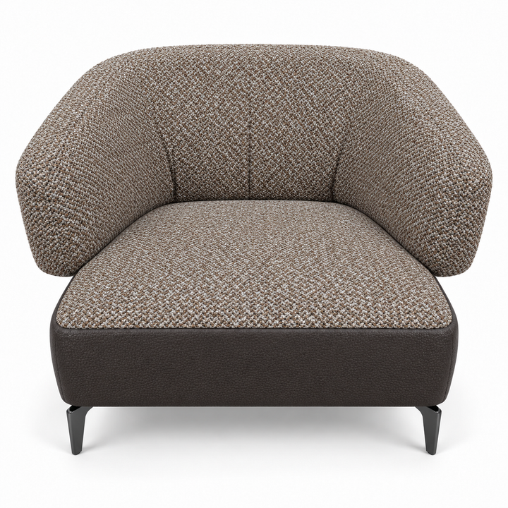 Ruby combination 39: top and curved back/arms mora-38-warm-brown; lower base vegan-leather-02-espresso-brown. Upholstery visualisation.
